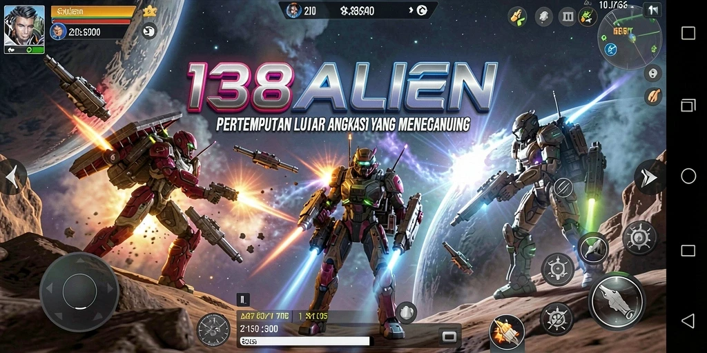 Tampilan gameplay menegangkan di luar angkasa dengan aksi pesawat luar angkasa.