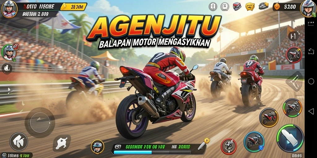 Screenshot gameplay menampilkan aksi balapan motor yang mendebarkan.
