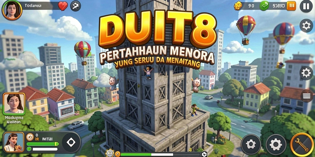 Tangkapan layar gameplay DUIT8 yang menunjukkan pertahanan menara yang strategis.