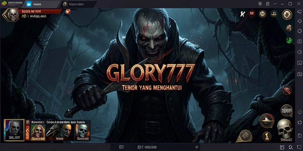 Screenshot gameplay GLORY777 menampilkan suasana mencekam dan karakter yang terjebak.
