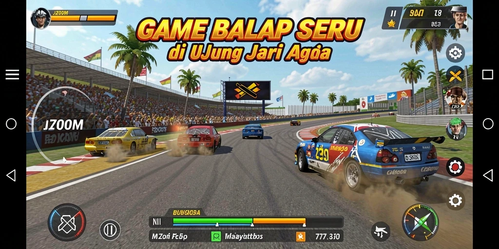 Tampilan gameplay J200M dengan aksi balap mendebarkan.