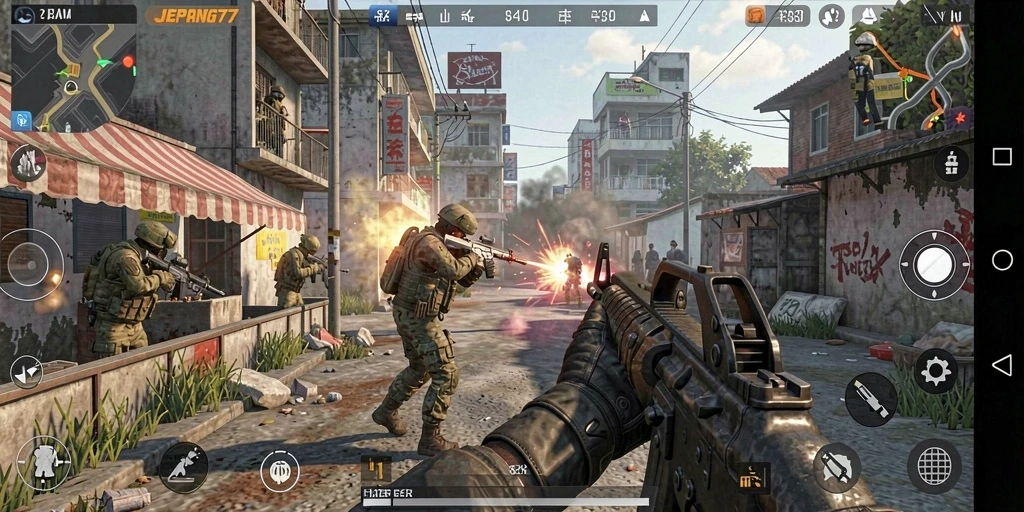 Tampilan gameplay seru dalam <strong>JEPANG77</strong> dengan aksi tembak-menembak intens.