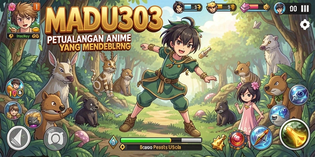 Tangkapan layar gameplay MADU303 menampilkan karakter anime dalam aksi yang seru.