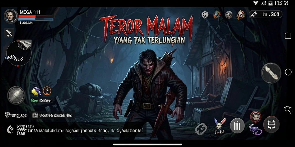 Screenshot gameplay yang menunjukkan suasana mencekam di MEGA111.