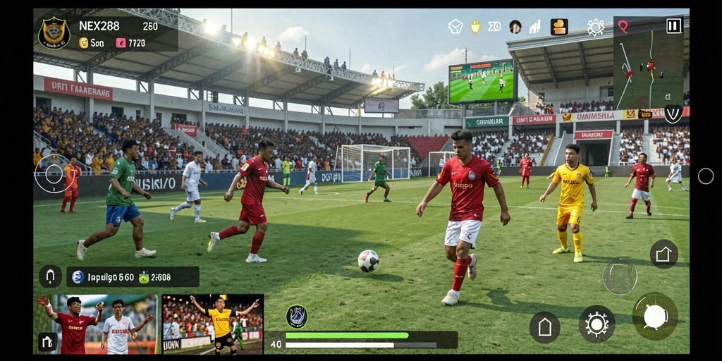 Tampilan gameplay NEX288 dengan aksi seru sepak bola.