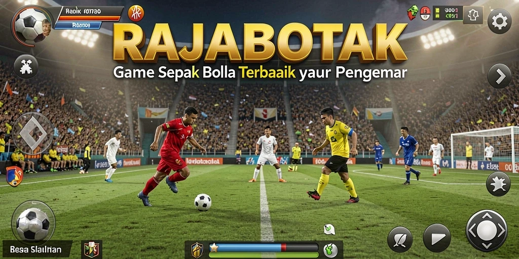 Tangkapan layar utama RAJABOTAK menampilkan aksi penuh intensitas sepak bola.