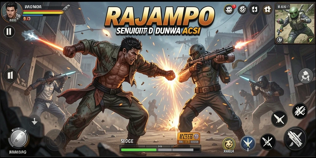 Gameplay RAJAMPO yang intens dan mendebarkan saat bertarung.