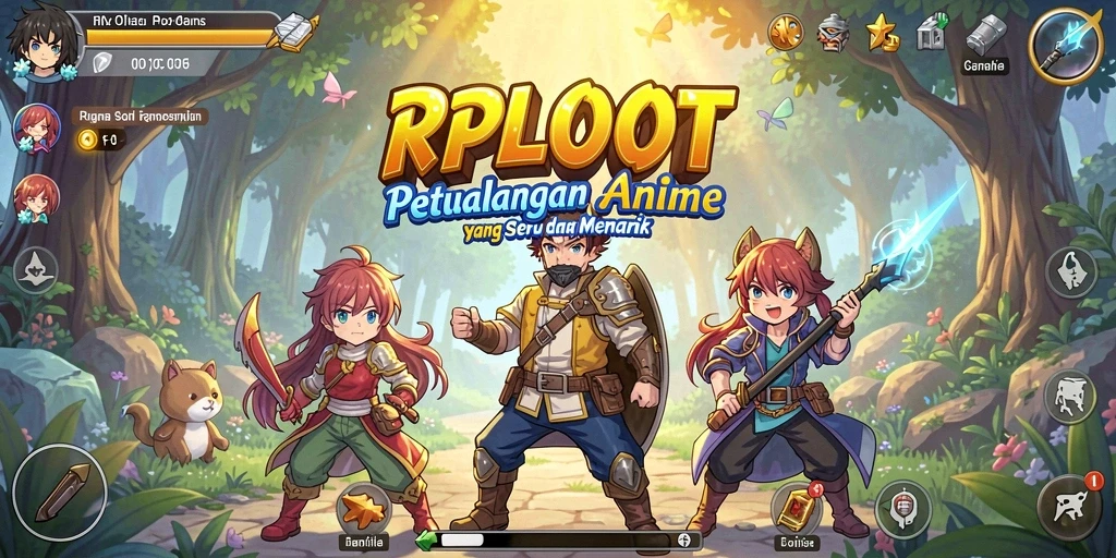 Tangkapan layar gameplay RPLOOT yang menarik dengan karakter anime.