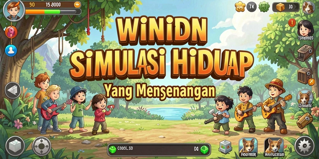 Screenshot gameplay WINIDN menampilkan karakter berinteraksi dalam dunia simulasi.